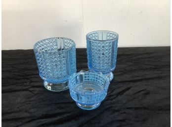 Light Blue Dotted Glass Lot Of 3