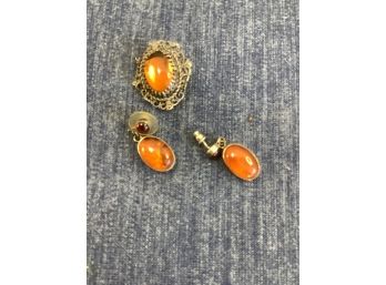 Amber And Sterling Earring And Pin Lot