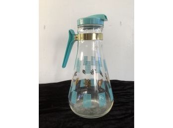 Blue And Gold Clear Glass Pitcher