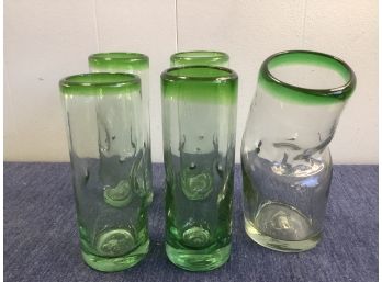 Blanko Glasses Green And Clear Lot Of 5