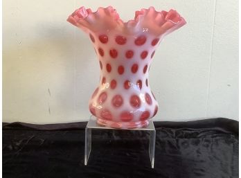 Fenton White And Pink Polka Dot Vase