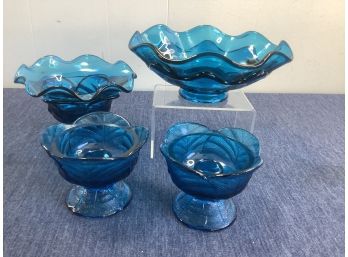 Blue Glass Bowl And Candle Holder Lot