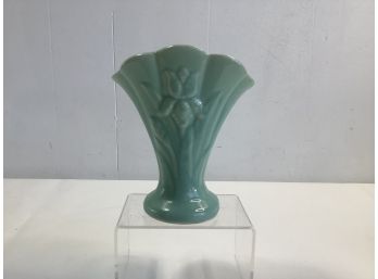 Blue Made In USA Vase With Flower On It