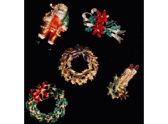 Collection Of Holiday Christmas Brooches (5ct)
