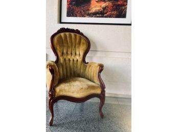 Vintage Carved Wood & Upholstered Chair
