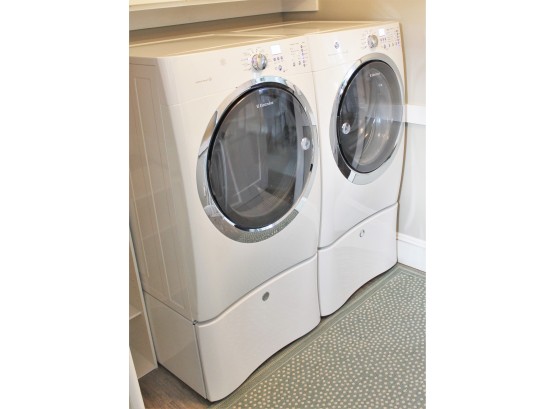 Top Of The Line Electrolux Perfect Balance Washer & Perfect Steam Electric Dryer With Risers