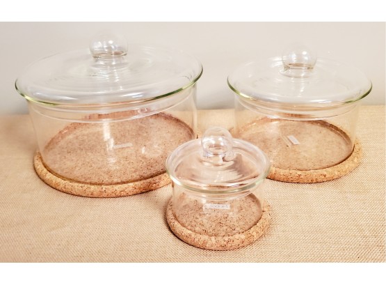 Bodem Three Piece Set - Clear Glass Bowls With Lids & Cork Coasters