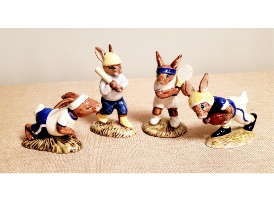 Assortment Of Four 1980s Royal Doulton Bunnykins Figurines-Jogging, Homerun, Ace & Homerun