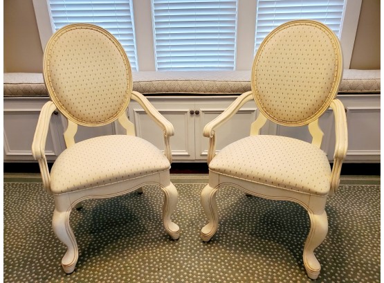 Pair Of Stanley Furniture Upholstered Wood Arm Chairs