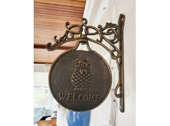 Antiqued Cast Metal Wall Mount Pineapple Welcome Sign