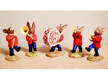 Five Vintage 1980s Royal Doulton Bunnykins Porcelain Oompah Band Figurines