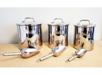 Trio Of All Clad Stainless Steel Canister Set With Scoops