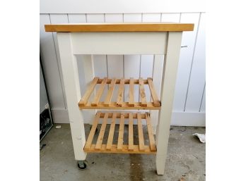 Wood Kitchen Utility Cart Work Station With Butcher Block Top