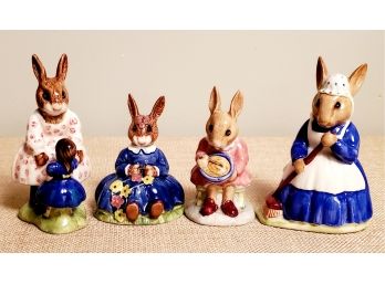 Four Vintage Royal Doulton Porcelain Bunnykins Figurines-clean Sweep, Helping Mother, Spring Time & Playtime