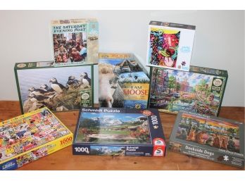 Group Of Eight 1000 Piece Puzzles From Cobble Hill, Springfield, Master Pieces, Etc.