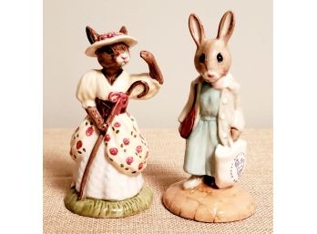 Two Vintage Royal Doulton Bunnykins Porcelain Figurines - Little Bo Peep & Shopper