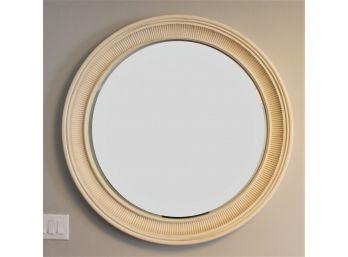 Dramatic Stanley Furniture Large Round Beveled Mirror In Distressed Off White Wood Frame