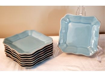 Eight Pottery Barn Made In Portugal Small Teal / Gray Square Plates
