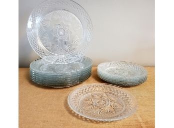 Set Of Pressed Clear Glass Dinner & Salad Plates