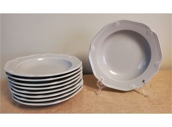 Nine Pillivuyt Porcelain France Depuis 1818 8.5' Pale Gray Bowls With Shell Design Rim