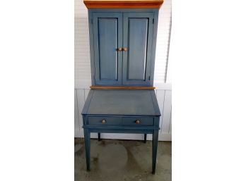 Ethan Allen Farmhouse Primitive Styled Blue Wood Stained 2 Piece Secretary Desk