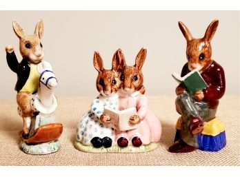 Trio Of 1970s Royal Doulton Bunnykin Porcelain Figurines-Storytime, Grandpa's Story & Tally Ho