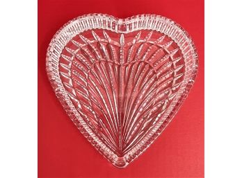 Signed Waterford Crystal Heart Shaped Tray With Signature Seahorse Sticker