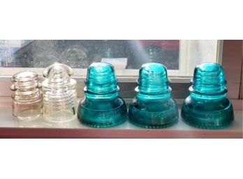 Five Antique Glass Insulators-whitehall & Tatum, Hemingway & Pyrex