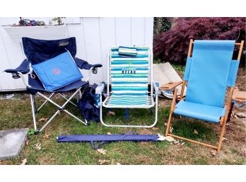 Outdoor Lawn & Beach Chairs Including Coleman & Tommy Bahama & Corona Beer Beach Umbrella