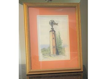Signed Robert Conrad LeDoux 1992-numbered 10/200 Ink & Watercolor Depicting Bronson Windmill  CT