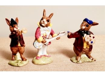 Three Vintage Royal Doulton Bunnykins Porcelain Figurines - The Artist, Mr. Bunnybeat & Rise & Shine