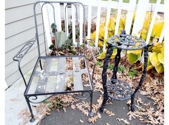 Vintage Outdoor Wrought Iron Chair & Accent Table