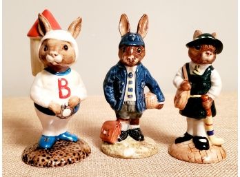 Three Vintage Royal Doulton Bunnykins Porcelain Figurines - Astro, Schoolboy, School Days
