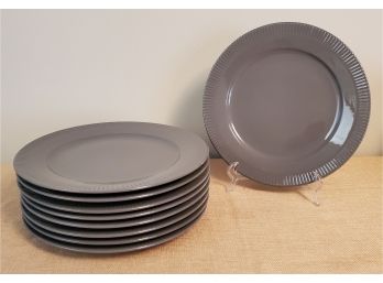 Nine Pillivuyt Porcelain France Depuis 1818 11'  Gray Dinner Plates