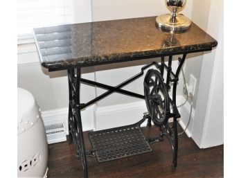 Antique White Brand Cast Iron Upcycled Sewing Base With New Black Granite Top - Nice Look