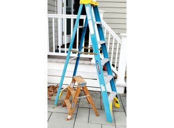 Two Werner Step Ladders - Wood & Fiberglass