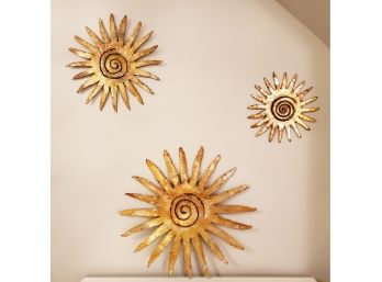 Trio Of Gold Metal Wall Art Decorative Suns