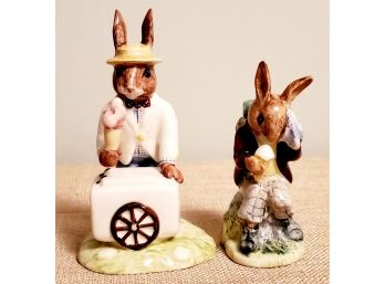 Two Cute Vintage Royal Doulton Bunnykins Porcelain Figurines - Ice Cream & Cooling Off