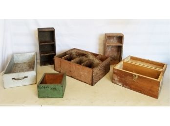 Assortment Of Six Vintage Wooden Handmade Tool Boxes