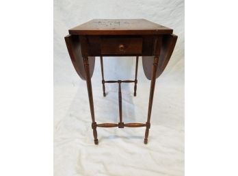 Vintage Small Wood Drop Leaf Table With Two Drawers