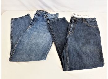 Two Pairs Of Men's Lands End Traditional Fit Blue Jeans Sizes 37 And 38