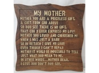 Vintage 'MY MOTHER' Wooden Plaque Wall Hanging