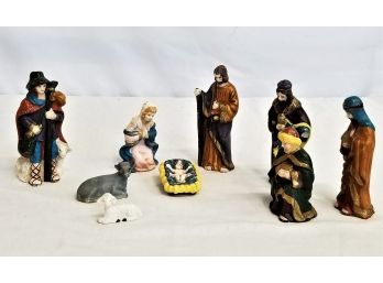 Nine Piece Set Of Resin Christmas Nativity Figurines