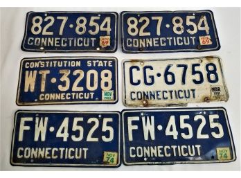 Six Vintage State Of Connecticut Collectible License Plates