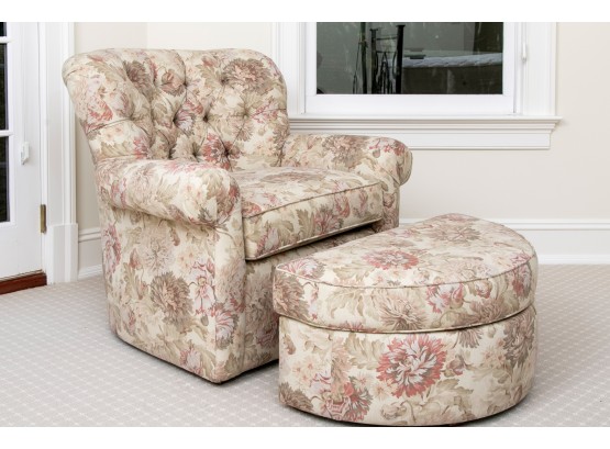 Floral Upholstered Button-back Chair With Ottoman