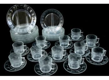 Arcoroc France Clear Glass Thumbprint Service Set