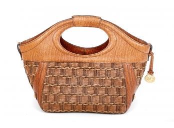 Brahmin Leather Woven Straw Tote Bag