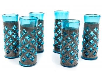 Enclosed Metal Aqua Blue Tall Glasses