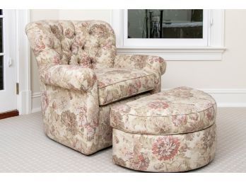 Floral Upholstered Button-back Chair With Ottoman