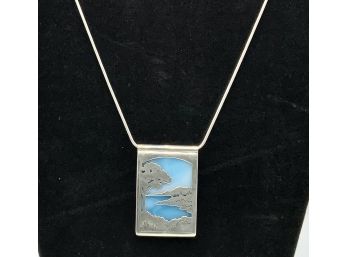 Gorgeous Sterling Pendant W/sterling Chain ~ Sterling Scene Silhouette ~